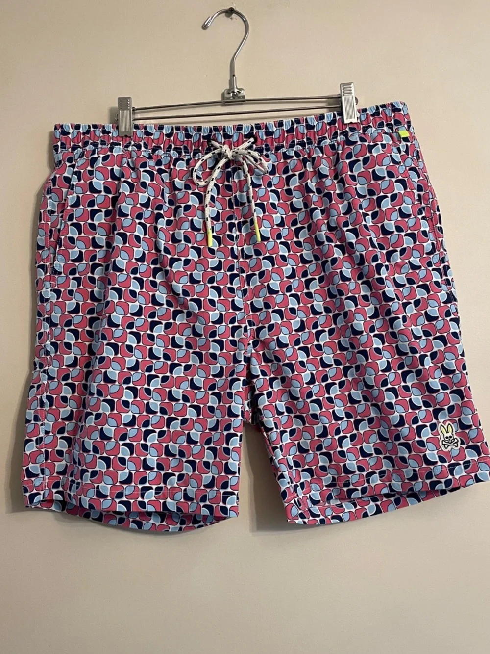 Psycho Bunny Pink Navy Geometric Swim Trunks size XL
